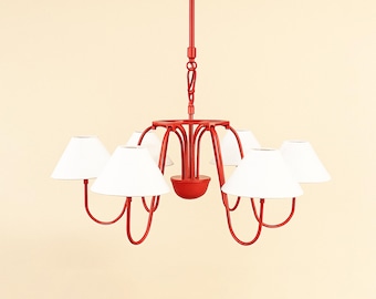 Handcrafted red unique six bulb chandelier statement lighting fixture Gothic Stilnovo Chandelier with Cascade Crystal Ceiling Light Fixture
