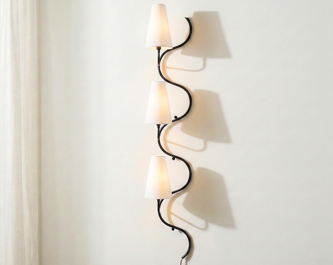 Matte Black Steel Wall Sconces: Modern Lighting, 50" Height