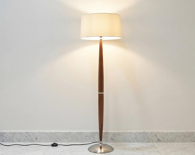 Nickel Plated Wood Floor Lamp: 55" Tall with White Shade