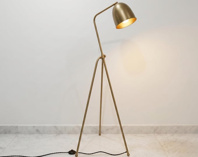 Floor Lamp in Antique Brass Color, Modern Tripod Standing Lamp with Adjustable Metal Shade for Living Room, Bedroom and Reading Corner .lamp