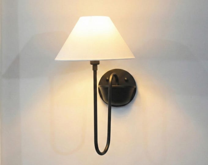 Matte Black Wall Sconce, Modern Wall Lamp, White Shade Light, Minimalist Sconce, Contemporary Lighting, Bedroom & Living Room Decor design