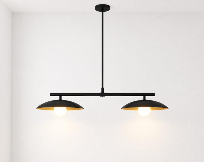 Matte Black Double Dome Pendant Light Fixture for Kitchen, Dining Room, Cafe, Restaurant, Bar Counter & Modern Farmhouse Ceiling Lighting