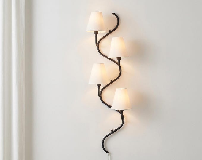 Matte Black 4 Light Wall Sconce, Modern Wall Lamp, Contemporary Bedroom Lighting, Curved Wall Light Fixture, Living Room Décor Lighting Home