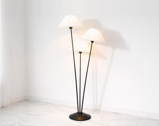 Matte Black Floor Lamp: Three Shade Design, 59" Tall