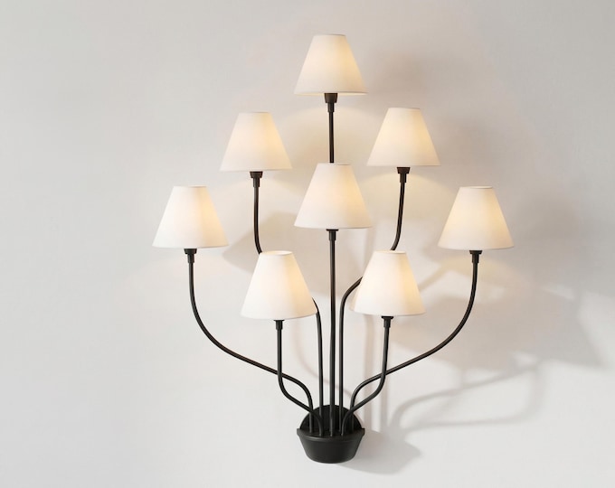 Wall Light – Matte Black 7-Light Artistic Wall Sconce with White Cone Shades | Minimal Modern Luxury Lighting Fixture for Interior Wall
