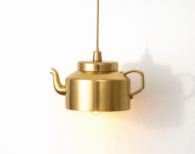 Golden Teapot Hanging Light - Quirky Kitchen Island Lighting