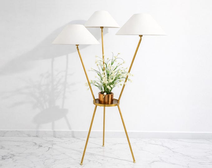 Golden Floor Lamp with Three Shades: Living Room Lighting