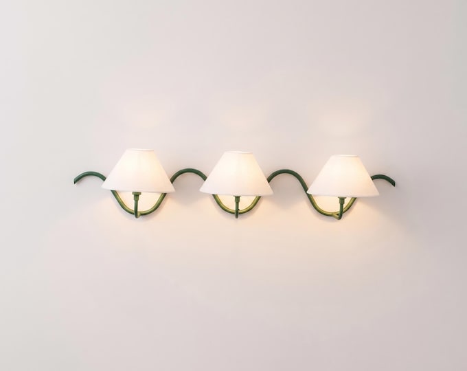 Green Wall Sconce, 3 Light Wall Lamp, Modern Wall Light, Sculptural Sconce, White Shade Lighting, Statement Green Home Decor interior design