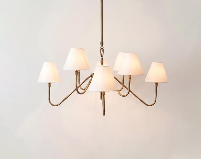 Modern Brass Chandelier Light Fixture – Minimalist White Shade Ceiling Pendant Lighting for Living Room, Dining Room, Bedroom