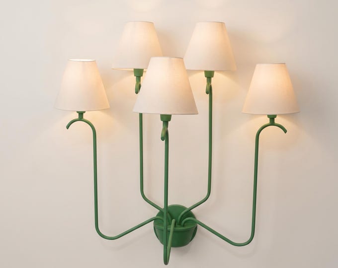 Modern Green Wall Sconce – Luxury Multi Arm Wall Lamp with White Fabric Shades | Contemporary Designer Lighting Fixture