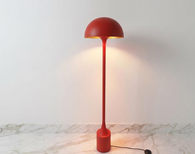 Floor Lamp in Matte Red Color Modern Dome Shade Standing Lamp with Warm Ambient Lighting for Bedroom Living Room and Contemporary Decor