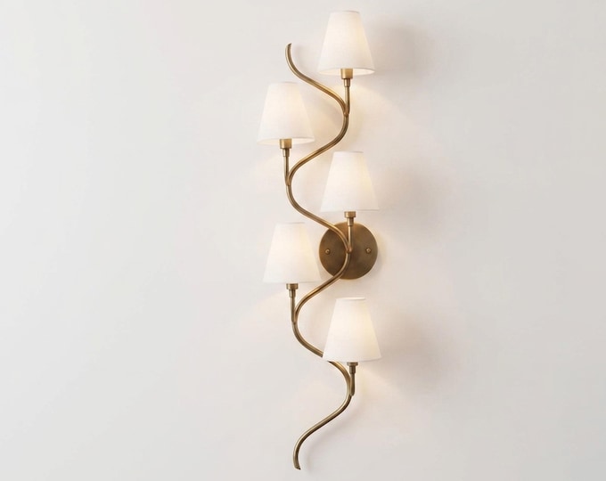 Antique Brass  Wall Sconce, 5 Light Wall Lamp, Sculptural Wall Light, Modern Statement Sconce, Contemporary Wall Lighting, Bedroom Wall Lamp