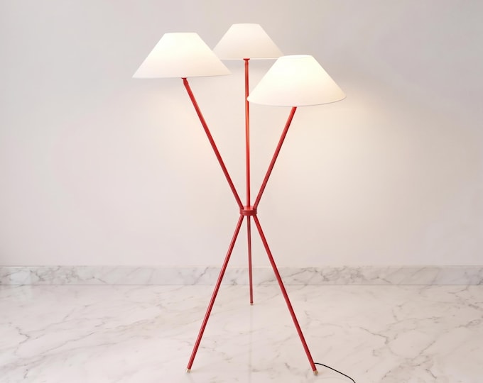Floor Lamp in Red Color Stylish Triple Head Floor Lamp with White Fabric Shades for Living Room Bedroom Office Corner Home Decor Lighting