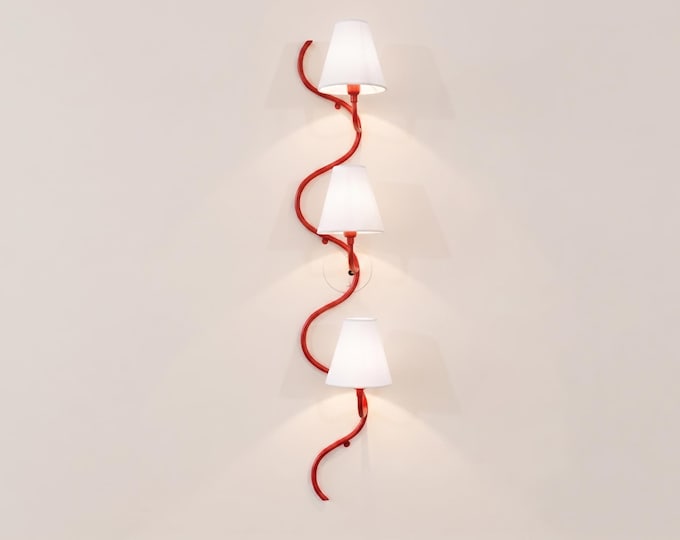 Red Wall Sconce Lighting, 3 Light Vertical Wall Lamp, Modern Accent Sconce, Fabric Shade Light, Artistic Bedroom Hallway Décor Lighting