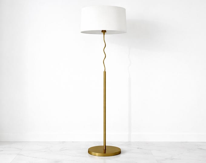 Handmade Brass Floor Lamp with White Shade: Mid Century Modern