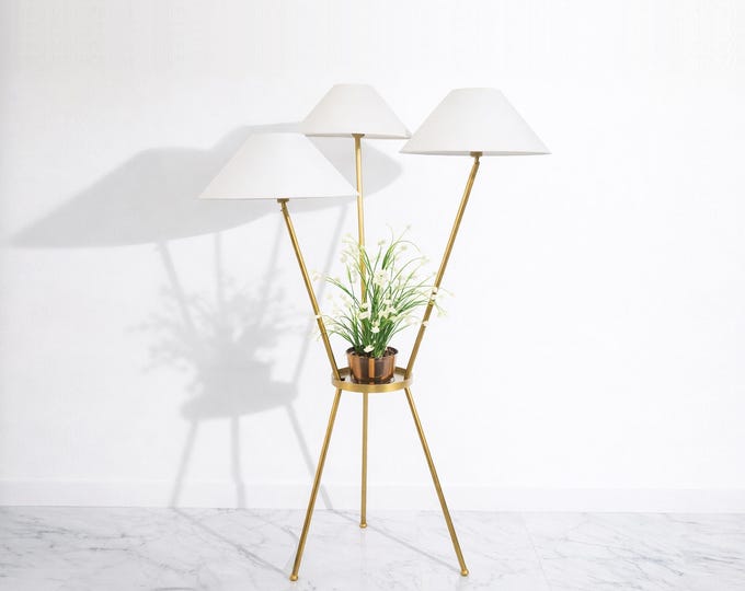 Golden Floor Lamp with Three Shades: Living Room Lighting
