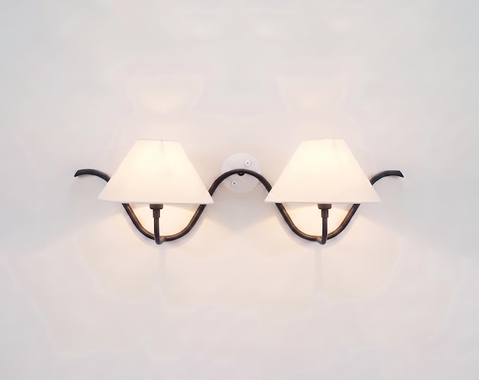 Wall Light Matte Black Dual Arm Sconce, Minimalist Industrial Wall Fixture, Elegant Modern Bedside Lighting