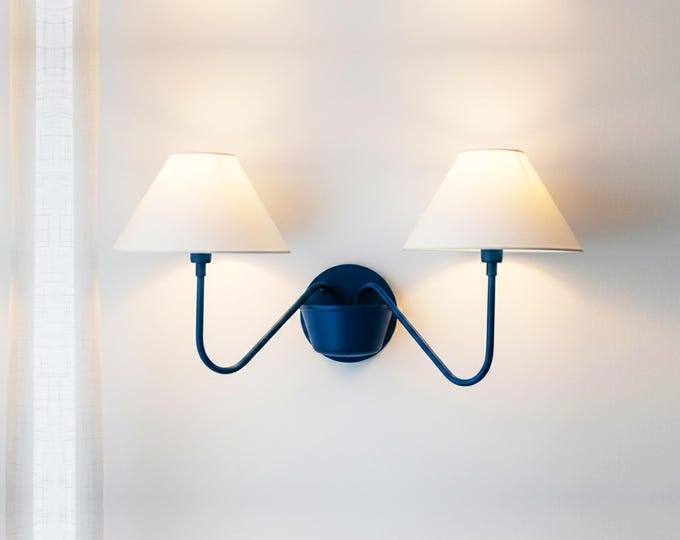 Handcrafted Blue 2-Light Wall Sconce: Elegant Home Lighting