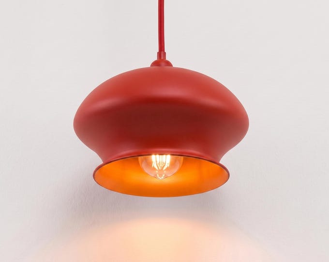 Red Metal Hanging Pendant Light: Bohemian Geometric Lamp
