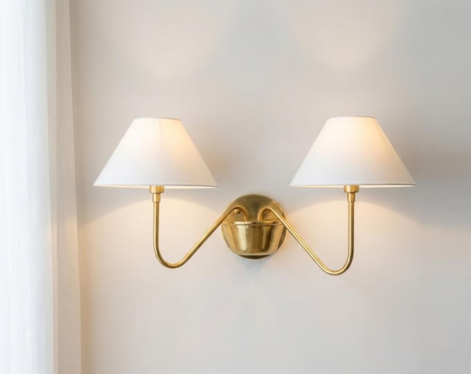 Handcrafted Raw Brass 2-Light Wall Sconce: Elegant Home Lighting