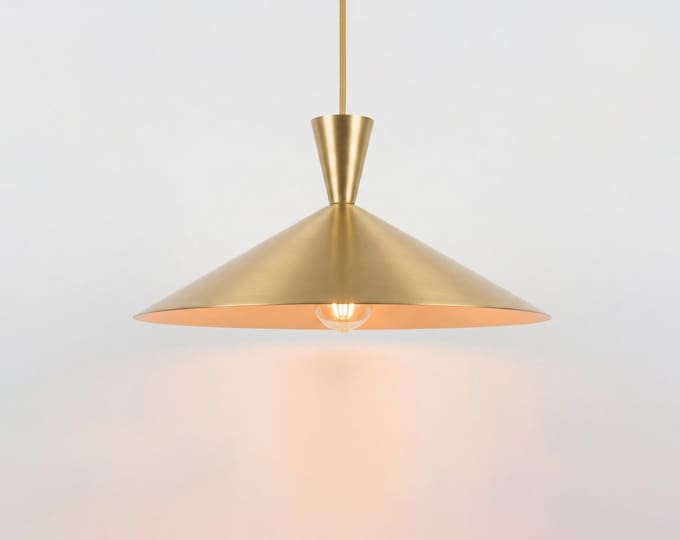 Hanging Light – Luxury Brass Gold Cone Hanging Light | Elegant Mid Century Modern Ceiling Light for Kitchen Island and Living Space