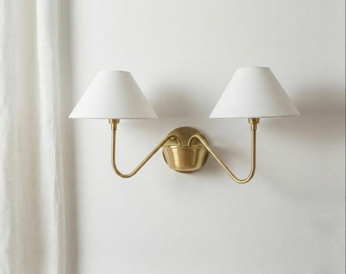 Handcrafted Raw Brass 2-Light Wall Sconce: Elegant Home Lighting