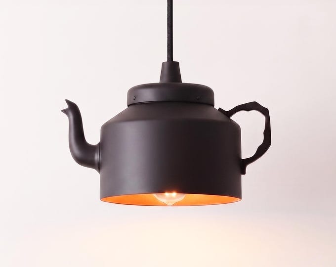 Hanging Light – Modern Matte Black Teapot Hanging Light | Unique Artistic Ceiling Light for Kitchen, Café and Dining Room Decor design lamp