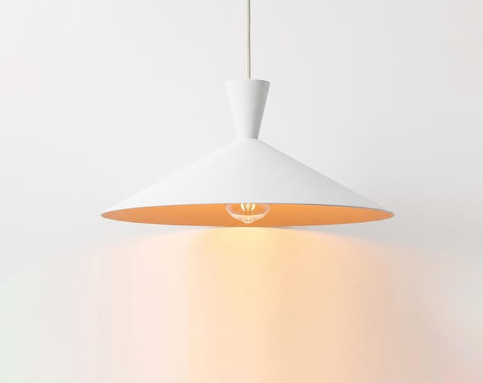 Hanging Light – Contemporary Matte White Cone Hanging Light | Minimal Modern Ceiling Light for Bedroom, Dining Area and Studio Decor