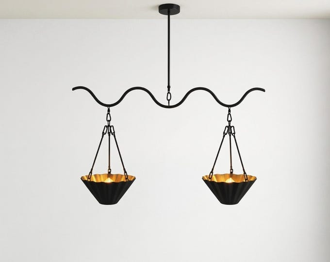 Hanging light-Luxury Black and Gold Twin Bowl Pendant Light Fixture for Dining Room, Kitchen Island, Entryway, Cafe & Modern Interior Decor