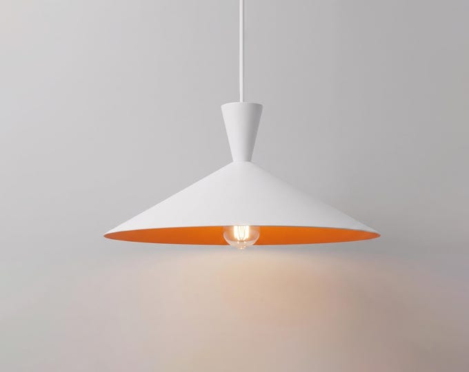 Hanging Light – Contemporary Matte White Cone Hanging Light | Minimal Modern Ceiling Light for Bedroom, Dining Area and Studio Decor