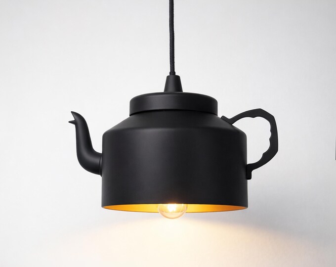 Matte Black Teapot Hanging Light: Quirky Kitchen Lighting