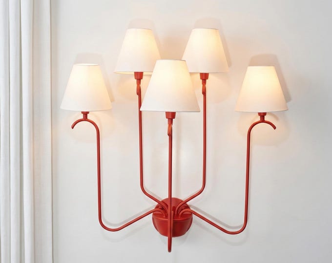 Modern Red 5-Light Wall Sconce with Fabric Shades – Contemporary Luxury Lamp
