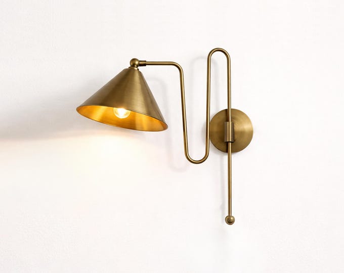 Antique Brass Cone Wall Lamp – Modern Industrial Wall Sconce | Mid Century Bedroom & Living Room Lighting Fixture