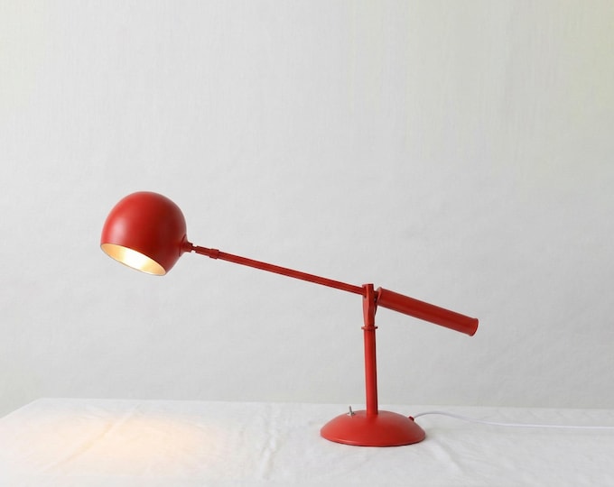 Table Lamp – Modern Red Adjustable Arm Desk Lamp with Dome Metal Shade | Contemporary Industrial Task Lighting for Office and Study Room