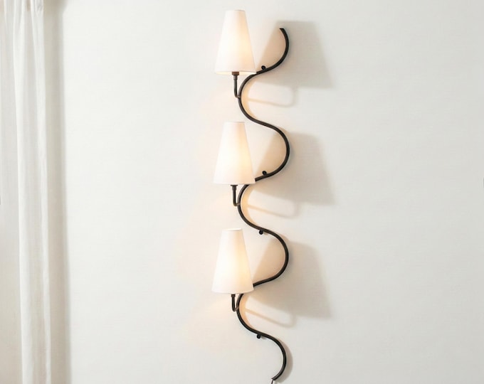 Matte Black Steel Wall Sconces: Modern Lighting, 50" Height