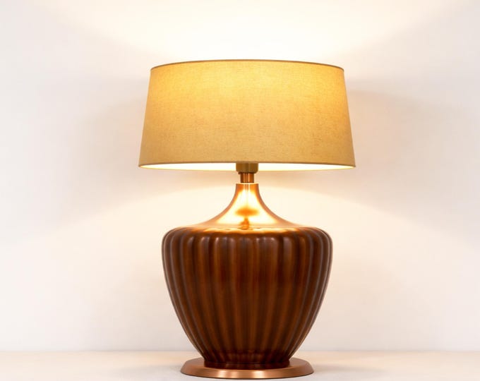 Rose Gold Table Lamp: Vintage Modern Desk Light, Home Office Decor