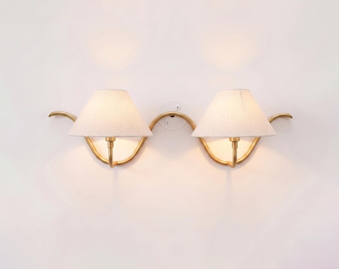 Wall Light Modern Brass Double Arm Sconce, Luxury Mid Century Wall Fixture, Scandinavian Bedroom & Living Room Lighting