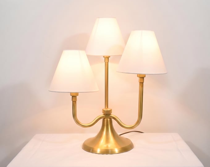 Table Lamp – Luxury Gold Triple Arm Table Lamp with Elegant Fabric Shades | Modern Designer Accent Lighting for Living Room and Bedroom