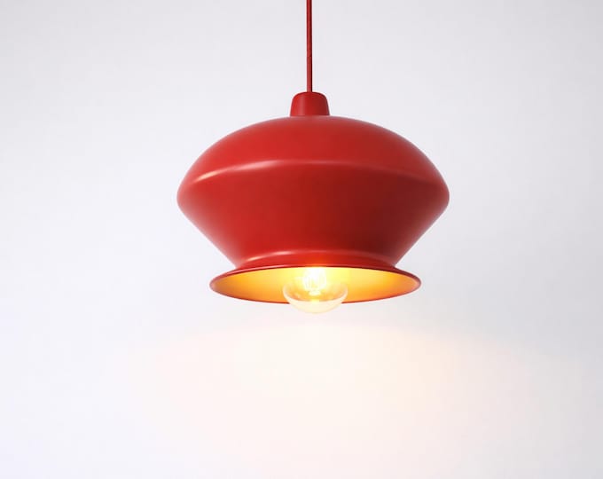 Red Metal Hanging Pendant Light: Bohemian Geometric Lamp