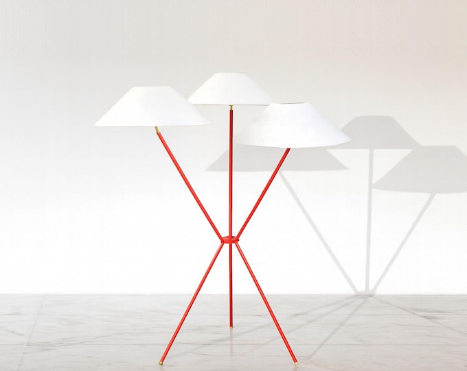 Red Tripod Floor Lamp with Three Shades: Modern Living Room Lighting