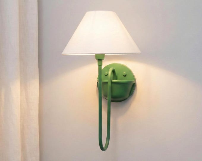 Wall Light Olive Green Fabric Shade Wall Sconce, Modern Scandinavian Bedside Lamp, Minimalist Bedroom Lighting Fixture