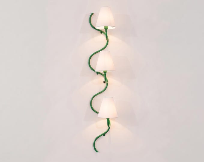 3 Light Green Wall Sconce, Sculptural Wall Lamp, Modern Bedroom Lighting, White Shade Sconce, Hallway Light, Living Room & Entryway Decor