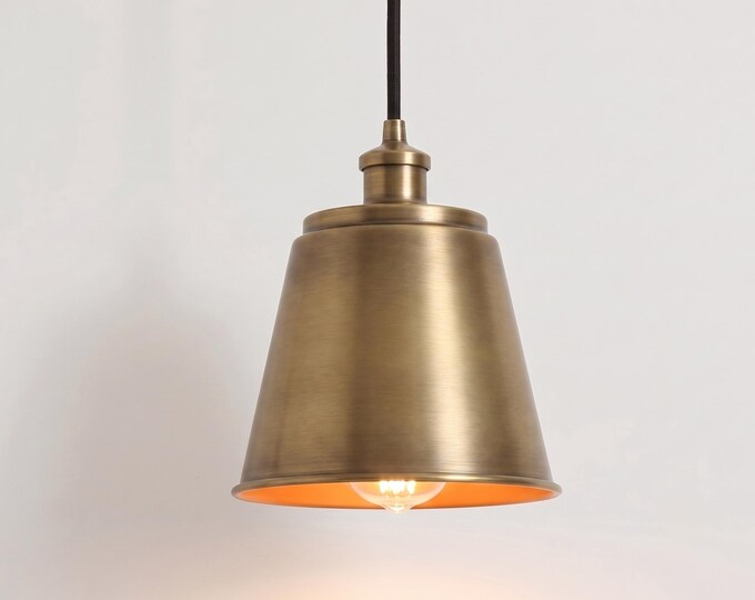Hanging Light – Elegant Antique Brass Cone Hanging Light | Luxury Modern Ceiling Lamp for Kitchen, Café and, Living room,bedroom Home Decor.