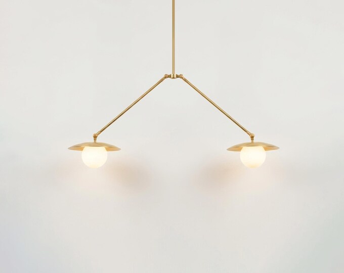 Chandelier Light – Modern Brass Gold Double Shade Chandelier Light | Minimal Luxury Ceiling Lamp for Dining Room and Kitchen Island