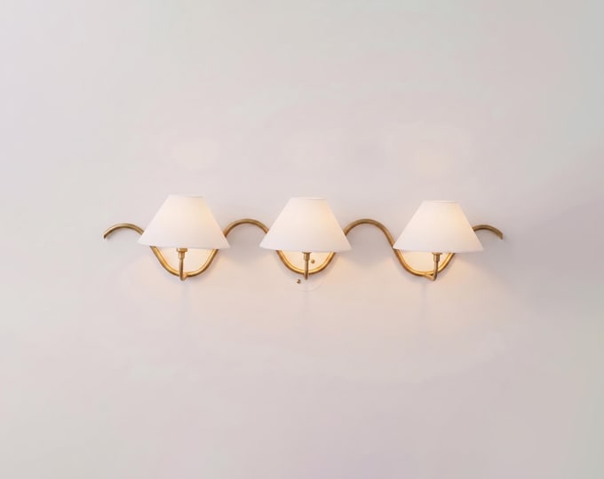 Wall Light – Premium Brass Gold Triple Shade Wall Sconce, Luxury Contemporary Designer Lighting for Hallway & Bedroom