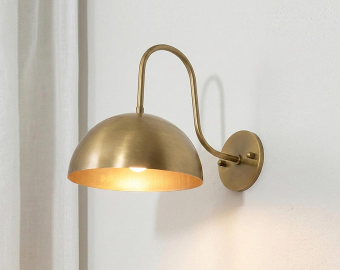 Modern Brass Dome Wall Sconce, Vintage Gold Bedside Wall Light, Minimalist Nordic Reading Lamp
