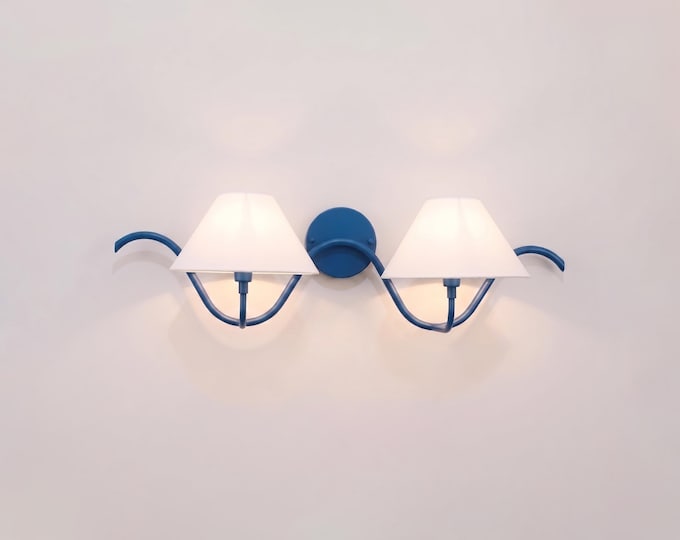 Modern Blue Double Wall Sconce Minimalist Wall Light, Elegant Hardwired Lighting Fixture for Bedroom Living Room Hallway Entryway  Décor