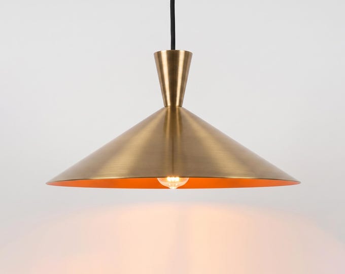 Hanging Light – Luxury Antique Brass Cone Hanging Light | Elegant Mid Century Modern Ceiling Light for Kitchen Island and Living Space Decor