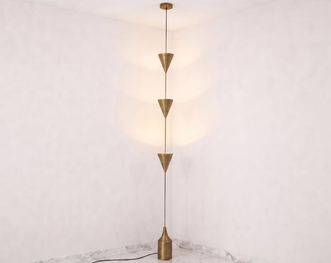 Floor Lamp in Antique Brass Color, Modern Sculptural Standing Lamp with Cone Shades, Minimalist Corner Floor Lamp for Living Room,Bedroom.