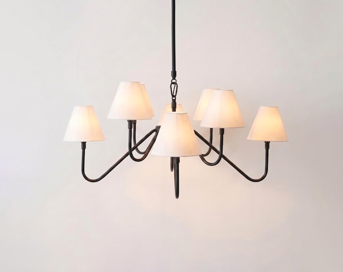 Modern Farmhouse 6-Light Chandelier Light | Minimal Black Ceiling Chandelier with White Fabric Shades for Living Room, Dining Room & Bedroom